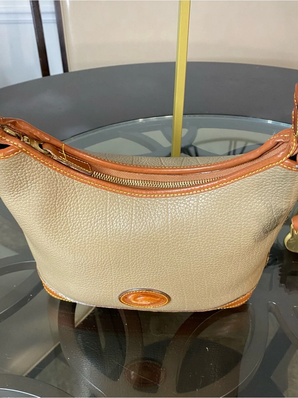 VTG Dooney & Bourke All Weather Leather Taupe Hobo Shoulder Bag British Tan